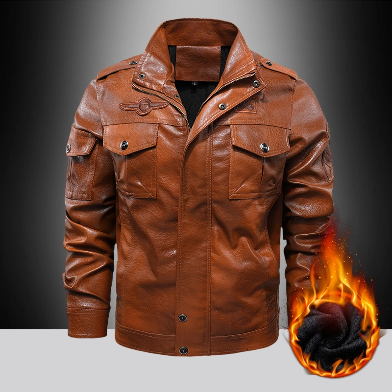 Free Sample Men Leather Garments Winter PU Jacket Fur Warm